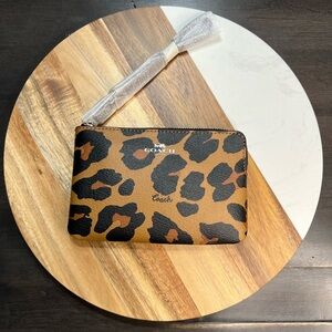 Coach Corner Zip Wristlet With Leopard Print